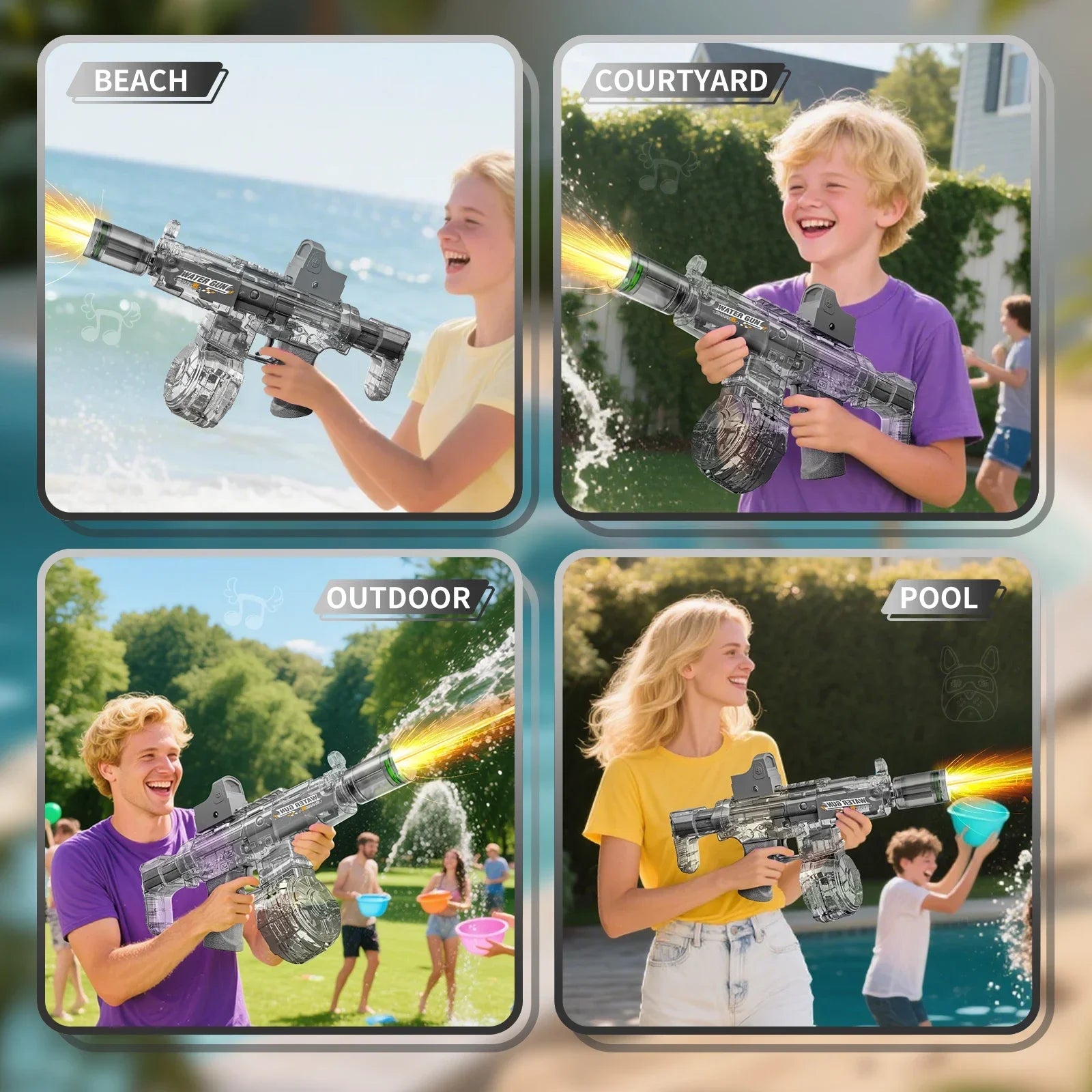 Pistolet à eau électrique avec simulation de tir et de recul, jouet pour enfants, pistolet à eau automatique avec capteur lumineux, jouet d'été pour la plage et les activités de plein air