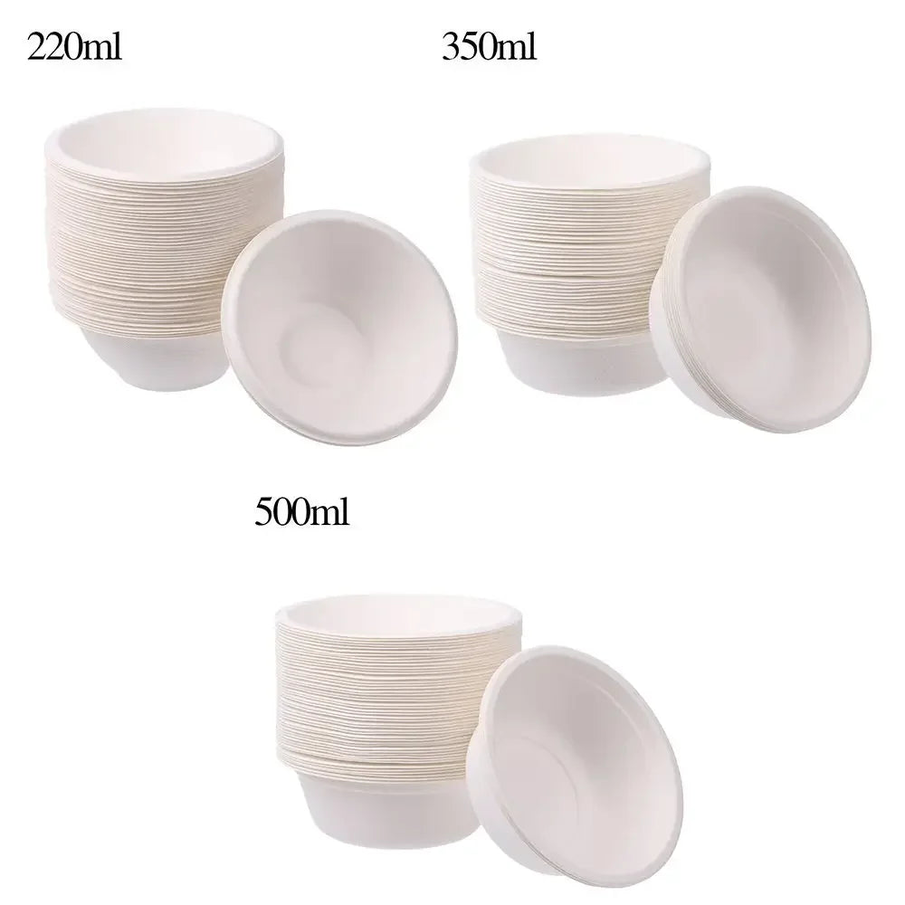Vaisselle jetable W 50 pièces/paquet 220/350/500ml, bol en papier blanc écologique, vaisselle jetable, fourniture de salle à manger pour fête en plein air