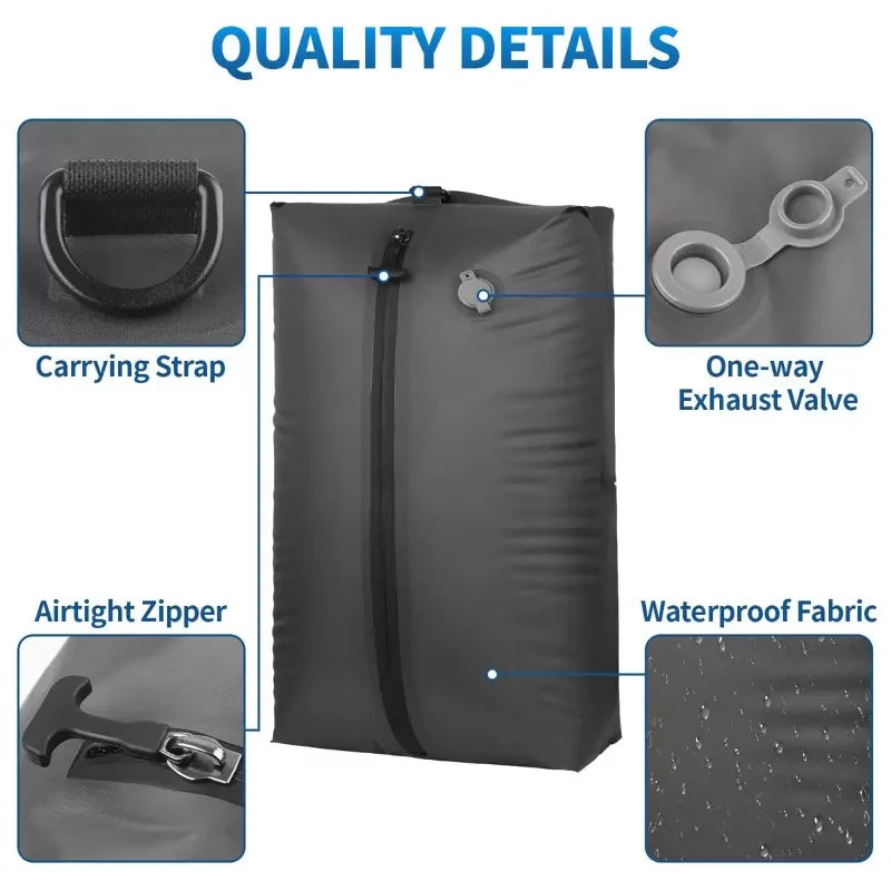 Sac de compression sous vide pour bagages de 17 L, réutilisable, imperméable, anti-poussière, économise 60 % d'espace, sac de voyage sous vide, sacs de rangement