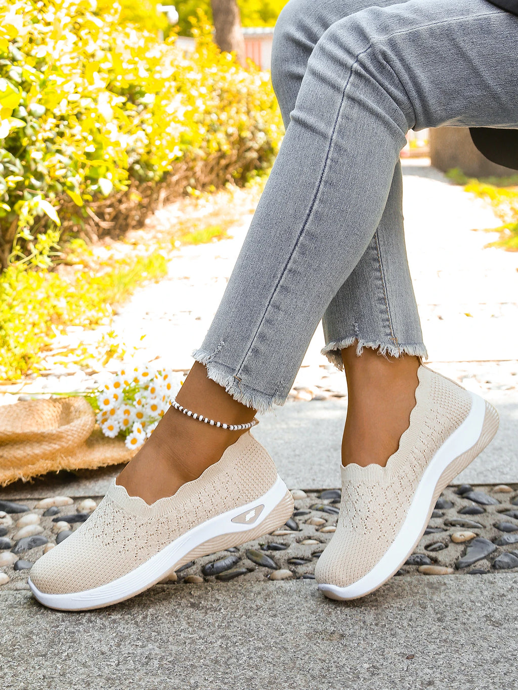 Chaussures orthopédiques pour femmes, chaussures de marche en tricot, respirantes, à enfiler, mocassins souples, baskets compensées antidérapantes, chaussures décontractées confortables