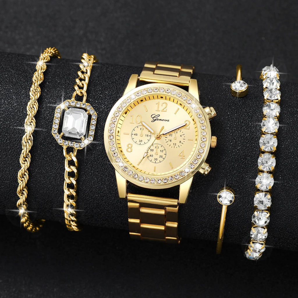 5 pièces de luxe diamant femmes montres Bracelet ensemble dames cadran arabe montres à Quartz Reloj Mujer (sans boîte)