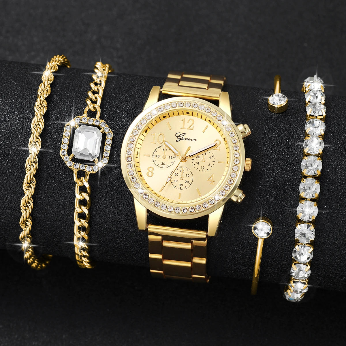 5 pièces de luxe diamant femmes montres Bracelet ensemble dames cadran arabe montres à Quartz Reloj Mujer (sans boîte)