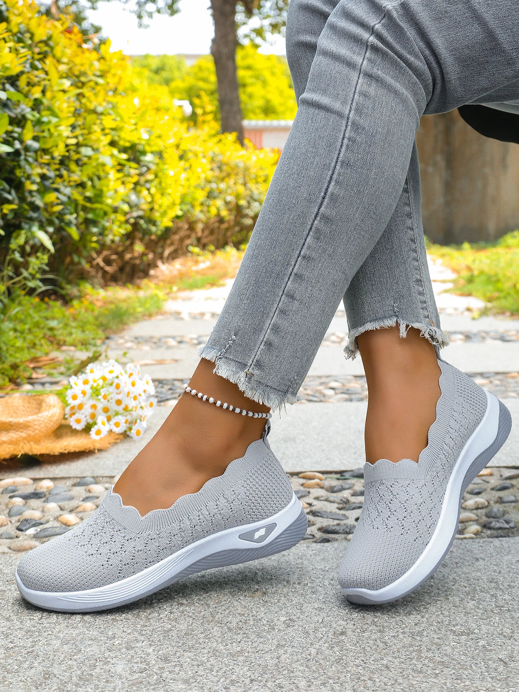 Chaussures orthopédiques pour femmes, chaussures de marche en tricot, respirantes, à enfiler, mocassins souples, baskets compensées antidérapantes, chaussures décontractées confortables