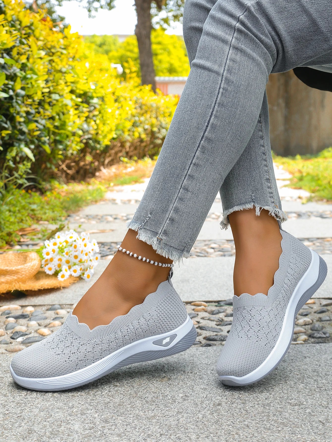 Chaussures orthopédiques pour femmes, chaussures de marche en tricot, respirantes, à enfiler, mocassins souples, baskets compensées antidérapantes, chaussures décontractées confortables