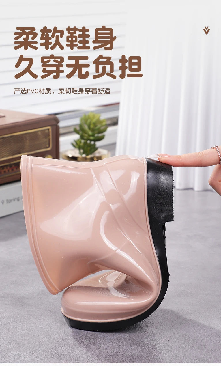 Nouvelles chaussures aquatiques confortables, élégantes, polyvalentes, courtes et à coupe basse, chaussures de pluie de style occidental, bottes de pluie décontractées, chaudes.