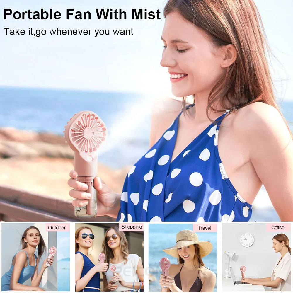 Ventilateur humidificateur Portable Mini ventilateur de brume portatif ventilateur portatif Rechargeable par USB avec humidificateur Mini ventilateur à main de jet d'eau