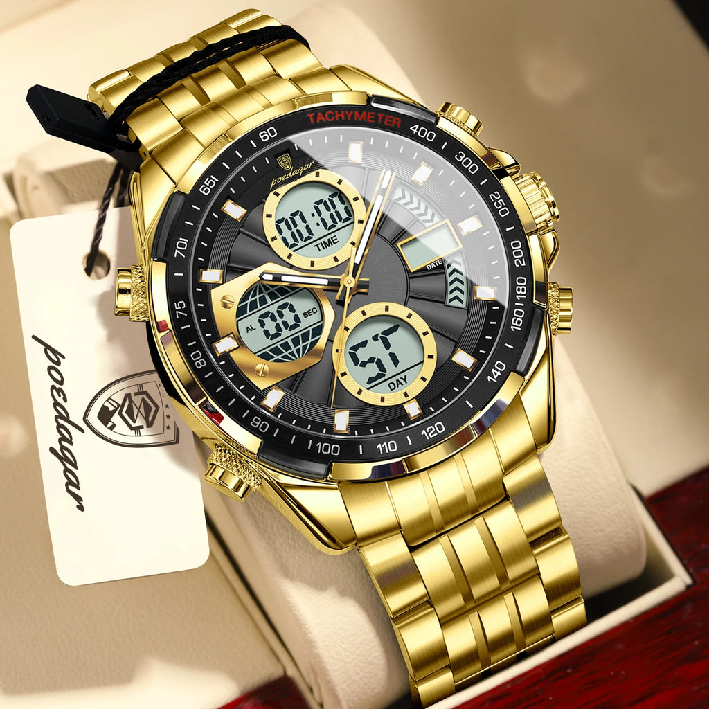 Montre-bracelet homme POEDAGAR, étanche, électronique, LED, affichage double heure, numérique, acier inoxydable, montre à quartz pour homme, Reloj
