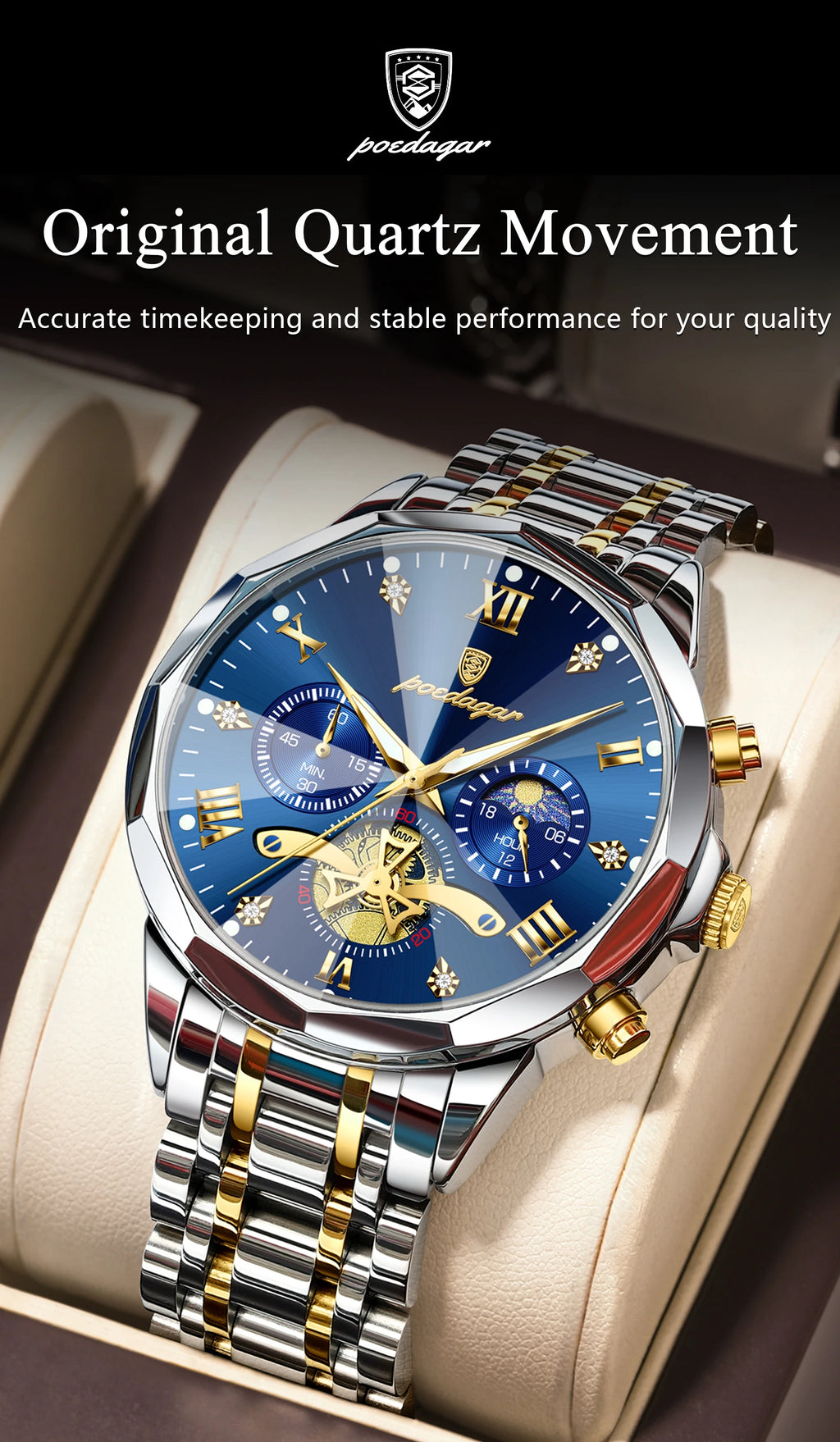 POEDAGAR luxe hommes montre haut Original étanche lumineux chronographe homme montre-bracelet en acier inoxydable Quartz hommes montres Reloj