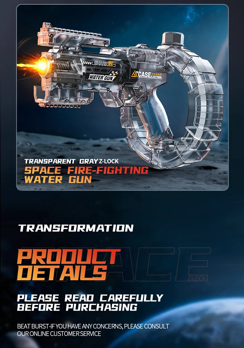 Pistolet à eau électrique spatial à énergie, avec éclairs LED, grande capacité, tir automatique continu, jouet pistolet à eau