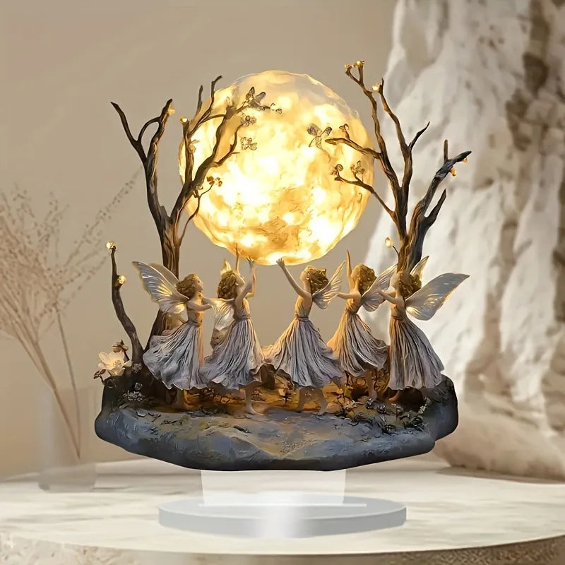 Ornements créatifs, un groupe de fées dansant grâce sous la lune, décoration de la maison, décoration de bureau de salon