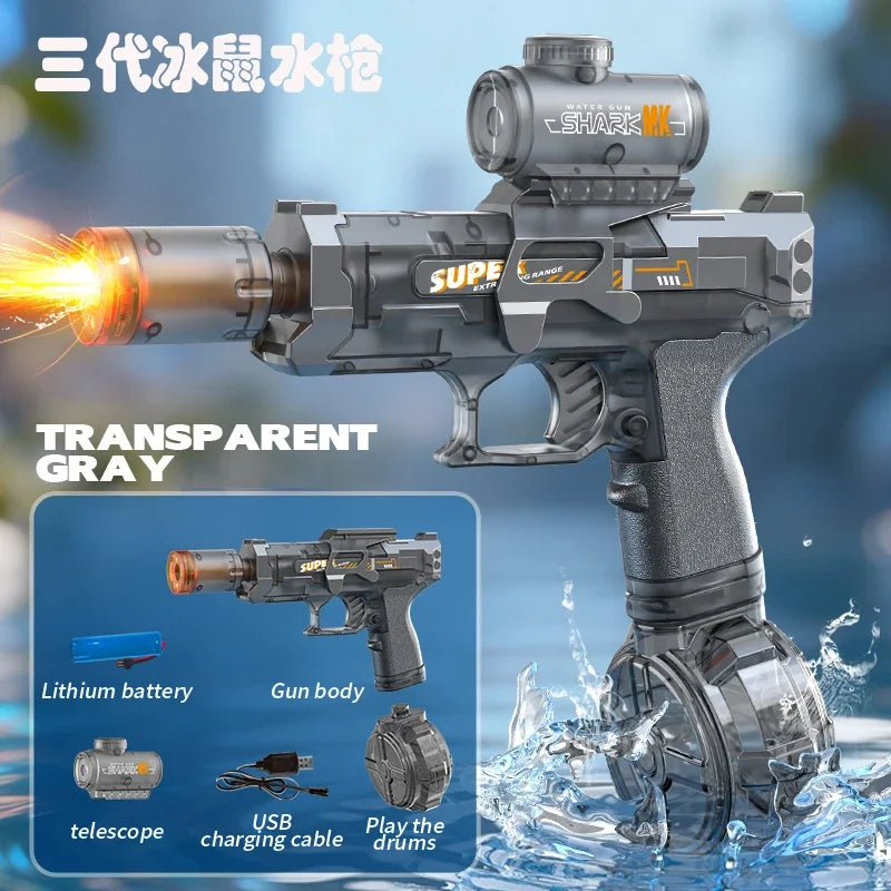 Pistolet à eau électrique avec simulation de tir et de recul, jouet pour enfants, pistolet à eau automatique avec capteur lumineux, jouet d'été pour la plage et les activités de plein air