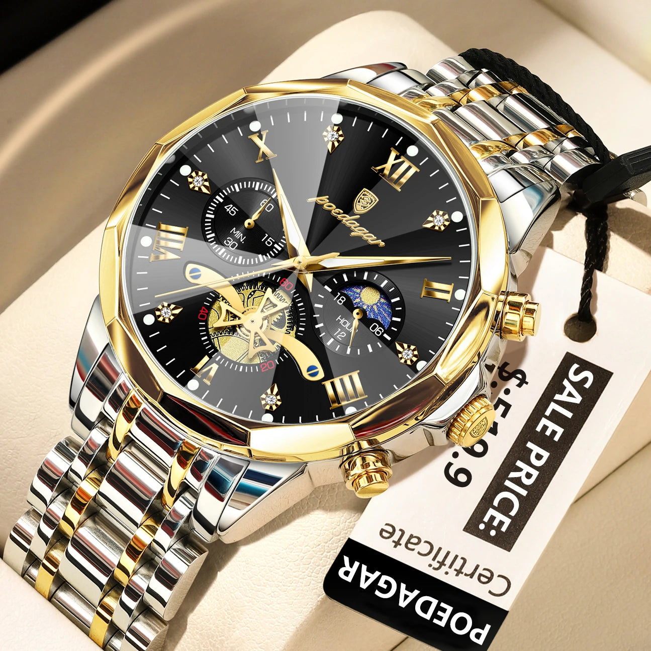 POEDAGAR luxe hommes montre haut Original étanche lumineux chronographe homme montre-bracelet en acier inoxydable Quartz hommes montres Reloj