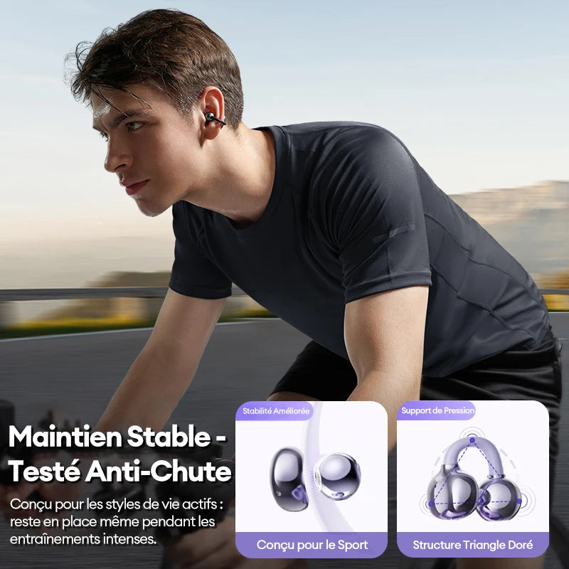 Casque sans fil Bluetooth 6.0 Lenovo LE302, longue durée de vie de la batterie, écouteurs sportifs à clip d'oreille, écouteurs stéréo HIFI à réduction de bruit
