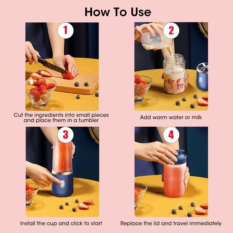 Mélangeurs de jus de fruits portables, Mini bouteille électrique personnelle d'été, USB, 6 lames, presse-agrumes, Machine pour la cuisine