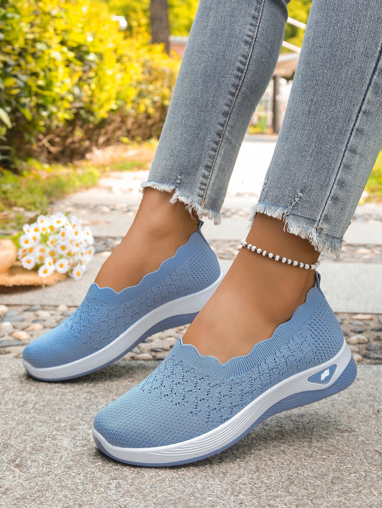 Chaussures orthopédiques pour femmes, chaussures de marche en tricot, respirantes, à enfiler, mocassins souples, baskets compensées antidérapantes, chaussures décontractées confortables