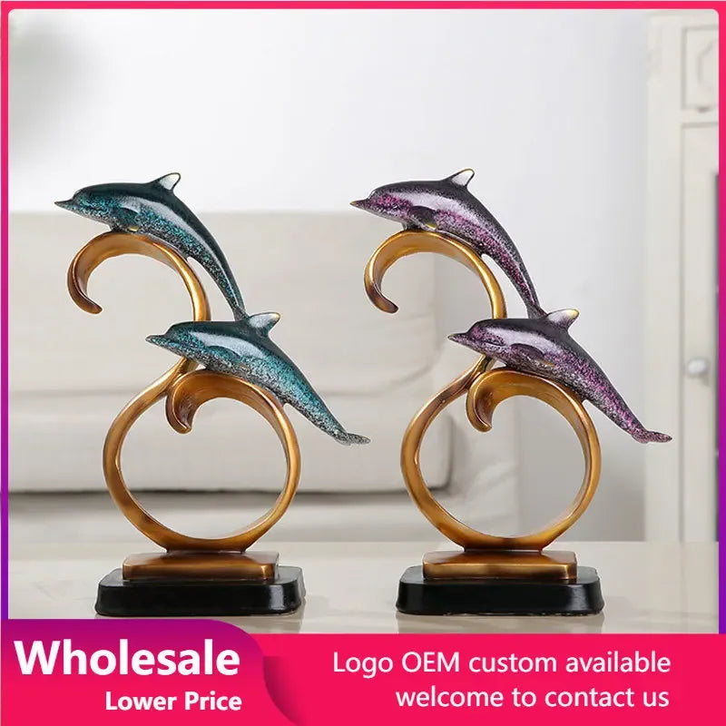 Ornements de bureau, animaux dauphin, décoration de maison, salon, chambre à coucher, Figurines artisanales européennes en résine, Statues créatives