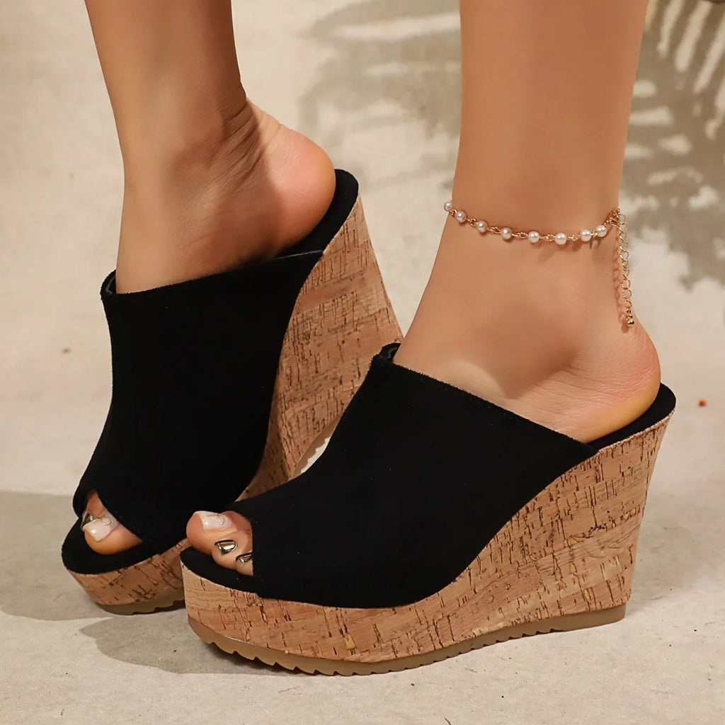 Sandales d'été antidérapantes et résistantes à l'usure pour femmes, chaussures compensées rétro à plateforme, sandales à talons hauts ouvertes, pantoufles
