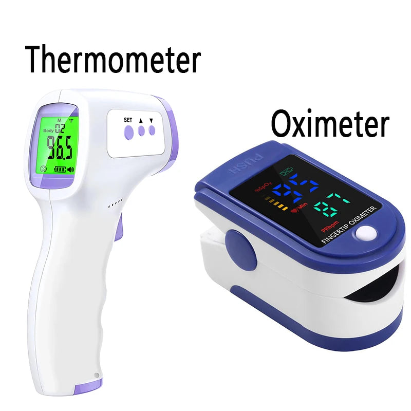 Thermomètre infrarouge numérique front corps thermomètres de fièvre sans contact ou oxymètre de pouls de doigt portable médical oxygène sanguin