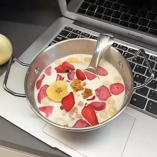 Bol de Cuisine domestique en acier inoxydable avec poignée, bols à riz et à vin, plat à Sauce, service alimentaire, vaisselle de cuisine