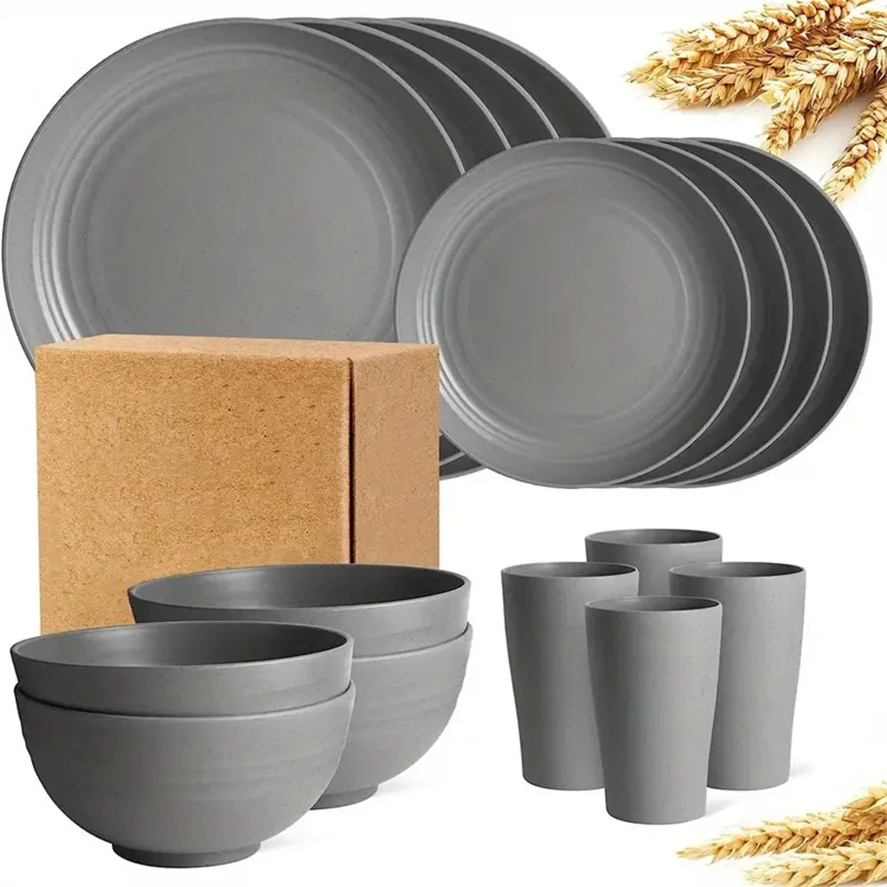 Nouveau 16 pièces/ensemble d'assiettes à repas Non fragiles, plats en paille de blé, ensemble de vaisselle, lave-vaisselle à micro-ondes, vaisselle sûre et réutilisable