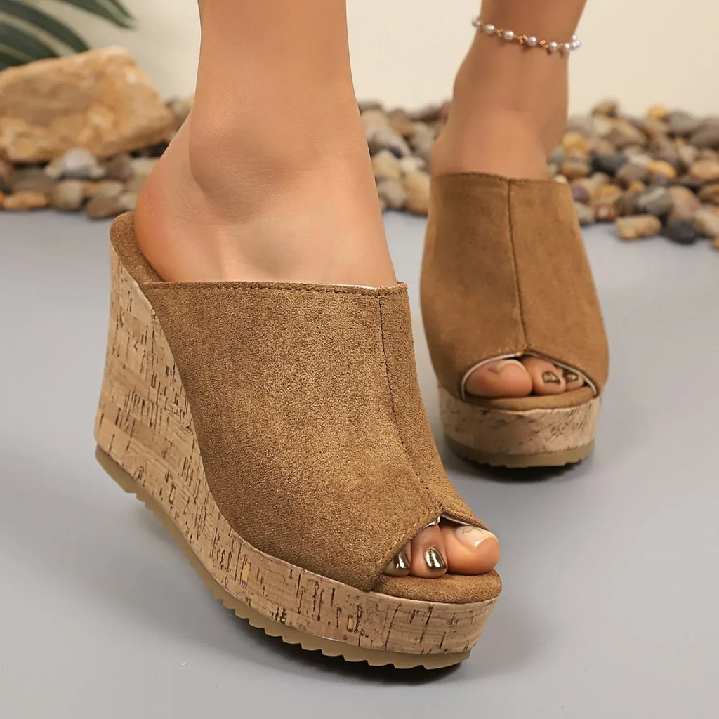 Sandales d'été antidérapantes et résistantes à l'usure pour femmes, chaussures compensées rétro à plateforme, sandales à talons hauts ouvertes, pantoufles