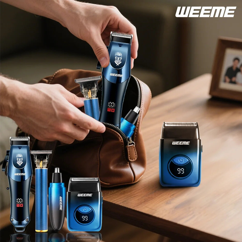 WEEME Ensemble de tondeuse à cheveux électrique 4 en 1 pour homme – Kit de rasoir tondeuse à cheveux sans fil rechargeable avec outils de toilettage du nez et des oreilles