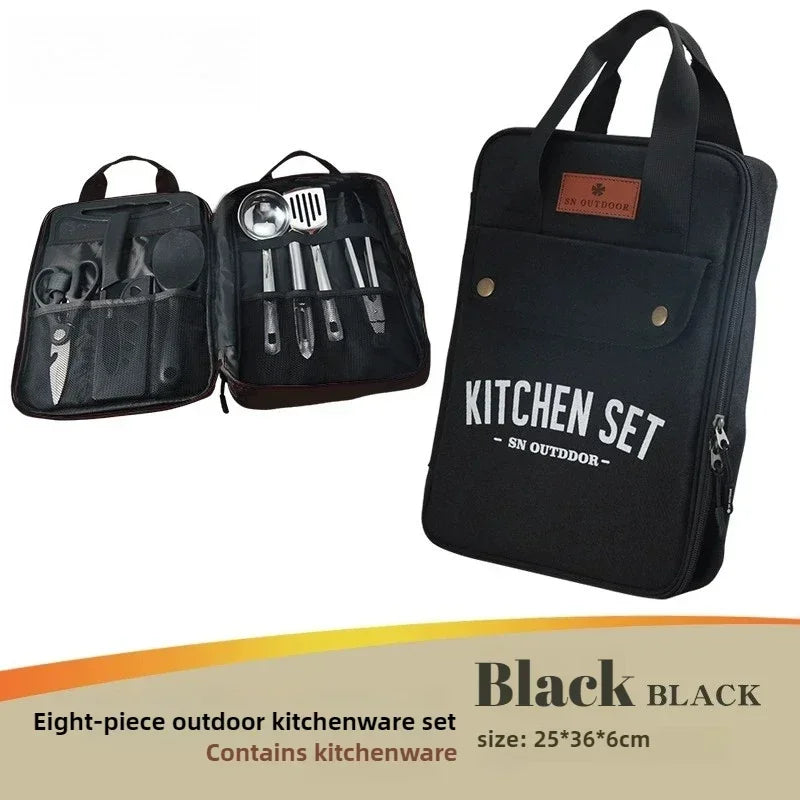 Ensemble d'ustensiles de voyage 8 pièces Livré avec un ensemble complet d'ustensiles de cuisine épais Kit de rangement Couverts Fournitures de camping portables Outils