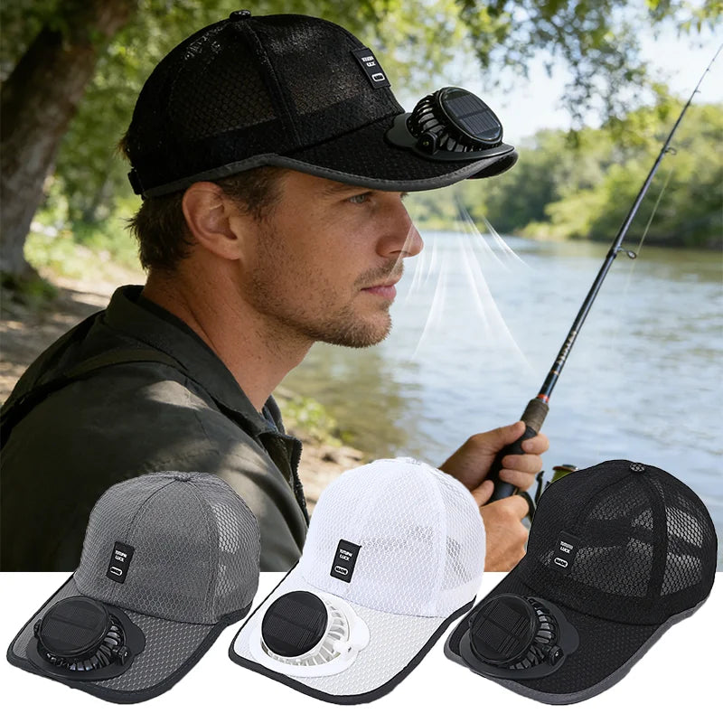 Casquette de baseball respirante avec ventilateur solaire rechargeable par USB, anti-UV, pour la randonnée, la pêche, les sports de plein air, cadeau pour la fête des pères