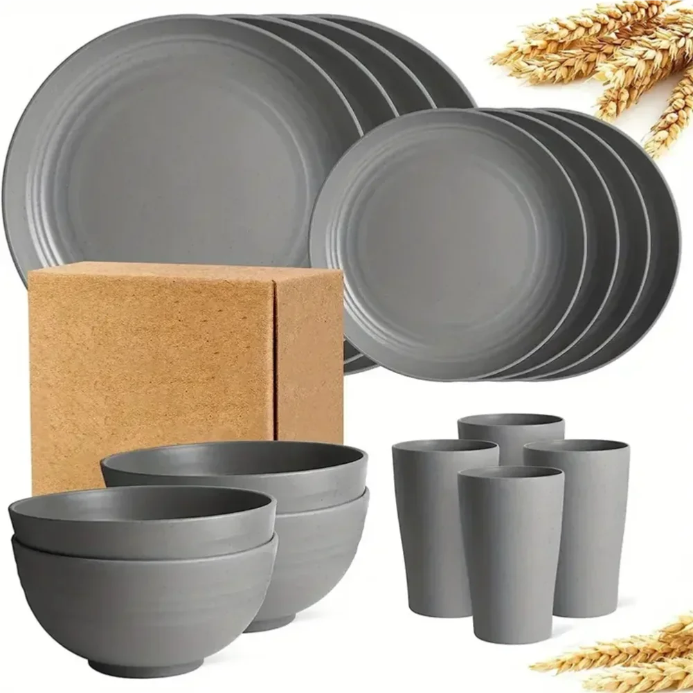 Nouveau 16 pièces/ensemble d'assiettes à repas Non fragiles, plats en paille de blé, ensemble de vaisselle, lave-vaisselle à micro-ondes, vaisselle sûre et réutilisable