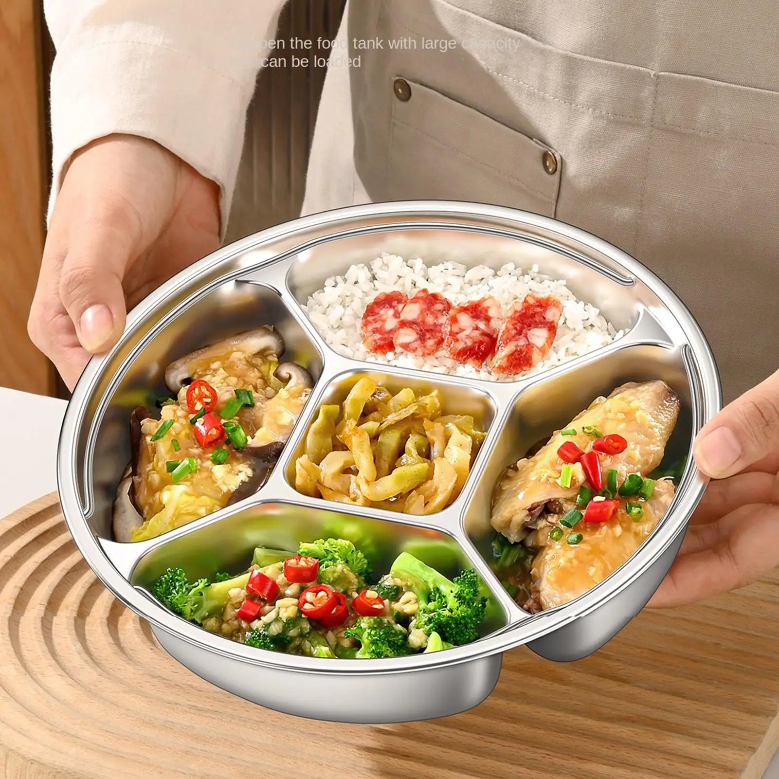 Assiette alimentaire compartimentée 5 compartiments pour salade de fruits, vaisselle réutilisable, compatible lave-vaisselle, plateau de service