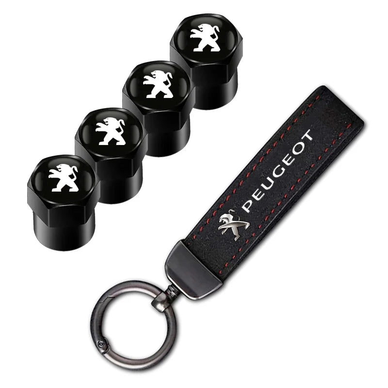Cache-valve de pneu de voiture / Porte-clés de voiture avec badge pour Peugeot 2008 208 308 508 4008 408 3008 307 207 107 607 106 406 407
