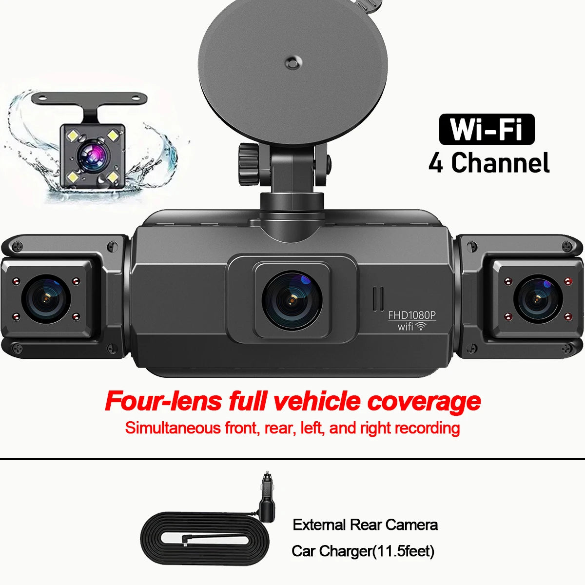 Dashcam 4 canaux wifi voiture dvr caméras de tableau de bord pour voiture mode de stationnement de boîte arrière 24h intérieur avant et arrière 360 dash cam