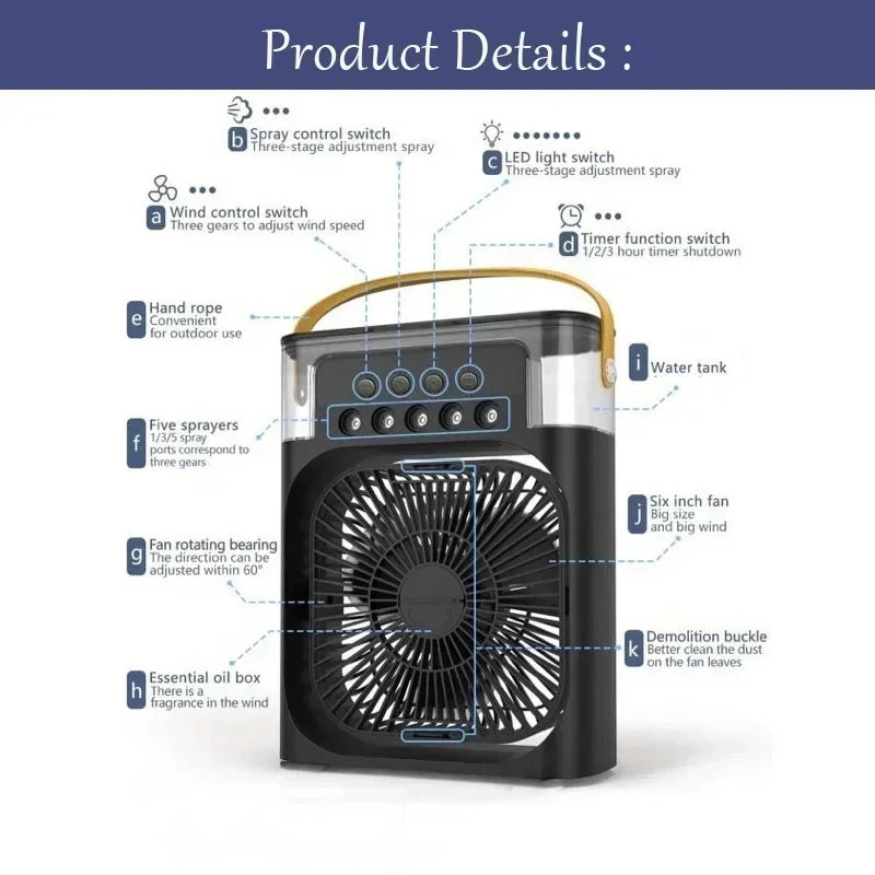 Nouveau 3 en 1 ventilateur climatiseur ménage Mini refroidisseur d'air LED veilleuse Portable humidificateur réglage de l'air ventilateur bureau maison ventilateur