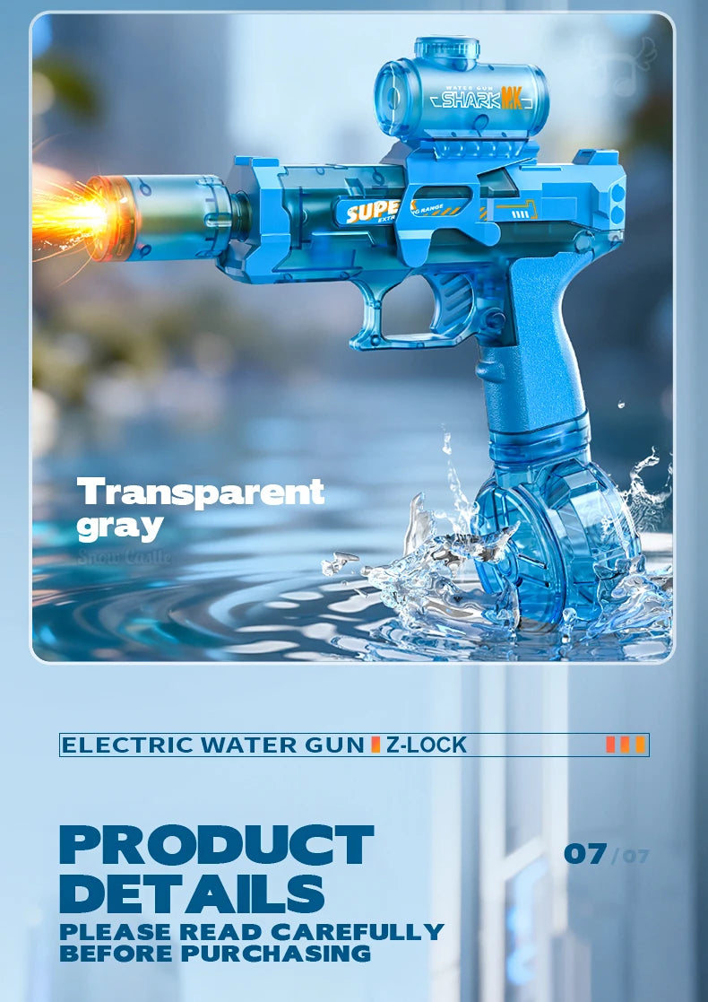 Pistolet à eau électrique avec simulation de tir et de recul, jouet pour enfants, pistolet à eau automatique avec capteur lumineux, jouet d'été pour la plage et les activités de plein air