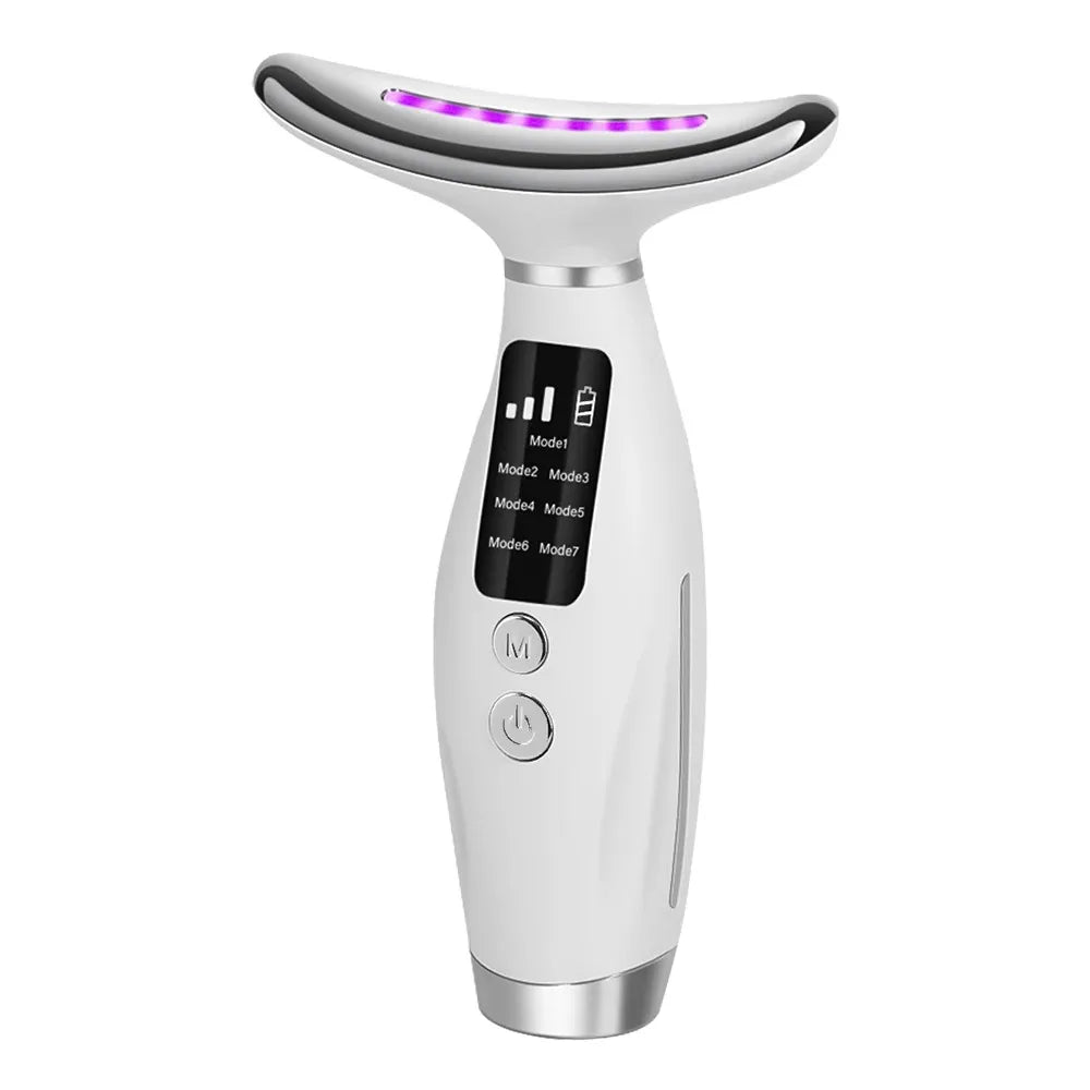 Masseur facial et du cou LED pour usage domestique, 7 couleurs de luminothérapie, 7 modes, 3 niveaux de vibration, lifting du visage, anti-rides, instrument de beauté