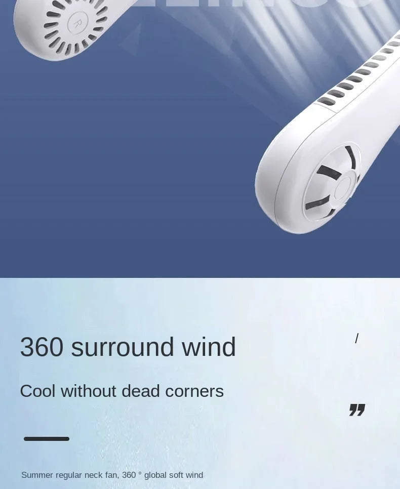 Ventilateur de cou mains libres, portable, rechargeable par USB, sans pales, silencieux, pour les voyages d'été, 3 vitesses, mini, longue autonomie