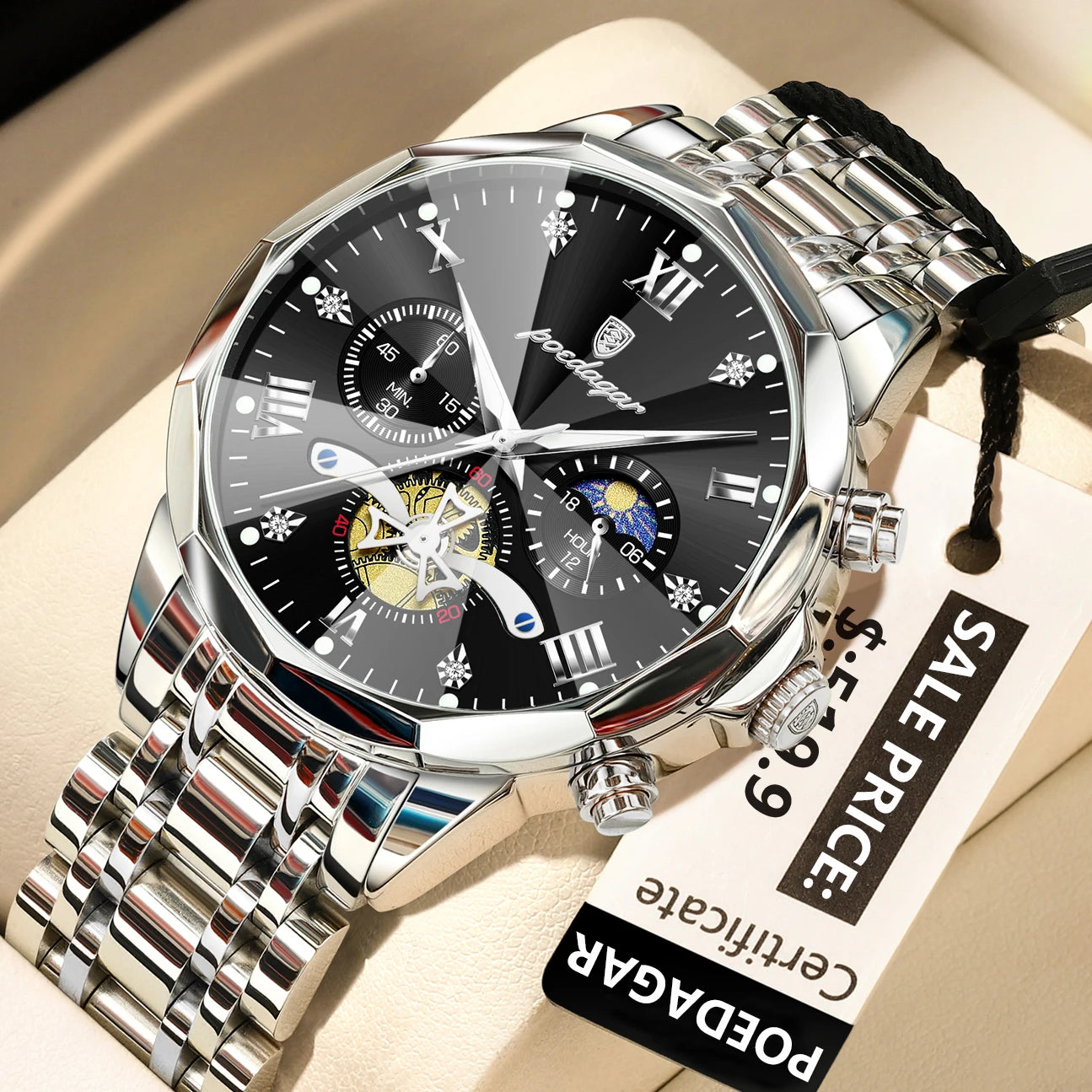 POEDAGAR luxe hommes montre haut Original étanche lumineux chronographe homme montre-bracelet en acier inoxydable Quartz hommes montres Reloj