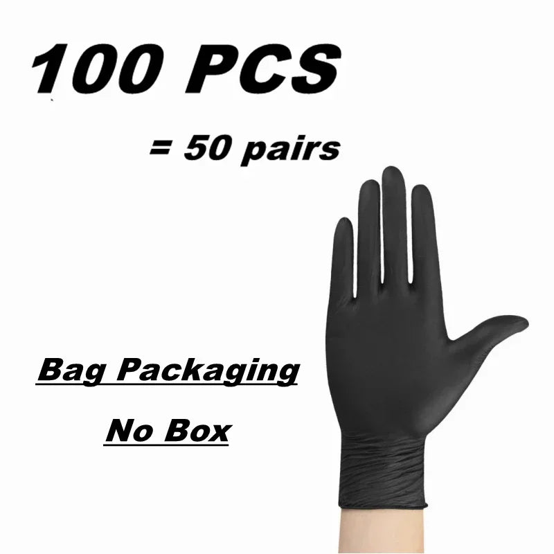 Gants jetables en Nitrile noir PVC, 10/20/50/100 pièces, imperméables sans Latex, pour la réparation automobile, gants de travail pour la teinture des cheveux en toute sécurité des aliments