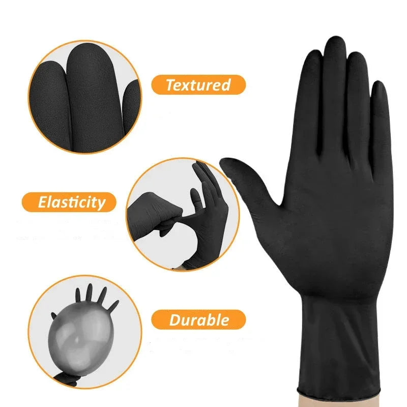 Gants jetables en Nitrile noir PVC, 10/20/50/100 pièces, imperméables sans Latex, pour la réparation automobile, gants de travail pour la teinture des cheveux en toute sécurité des aliments