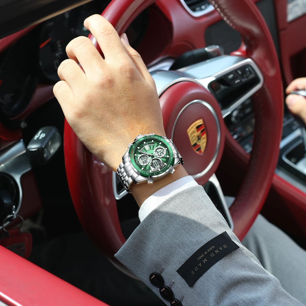 Montre-bracelet homme POEDAGAR, étanche, électronique, LED, affichage double heure, numérique, acier inoxydable, montre à quartz pour homme, Reloj