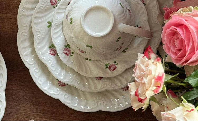 Ensemble d'assiettes en céramique vintage rose, tasse à café, beau, britannique, fournitures de cuisine, dessert, thé, cadeau