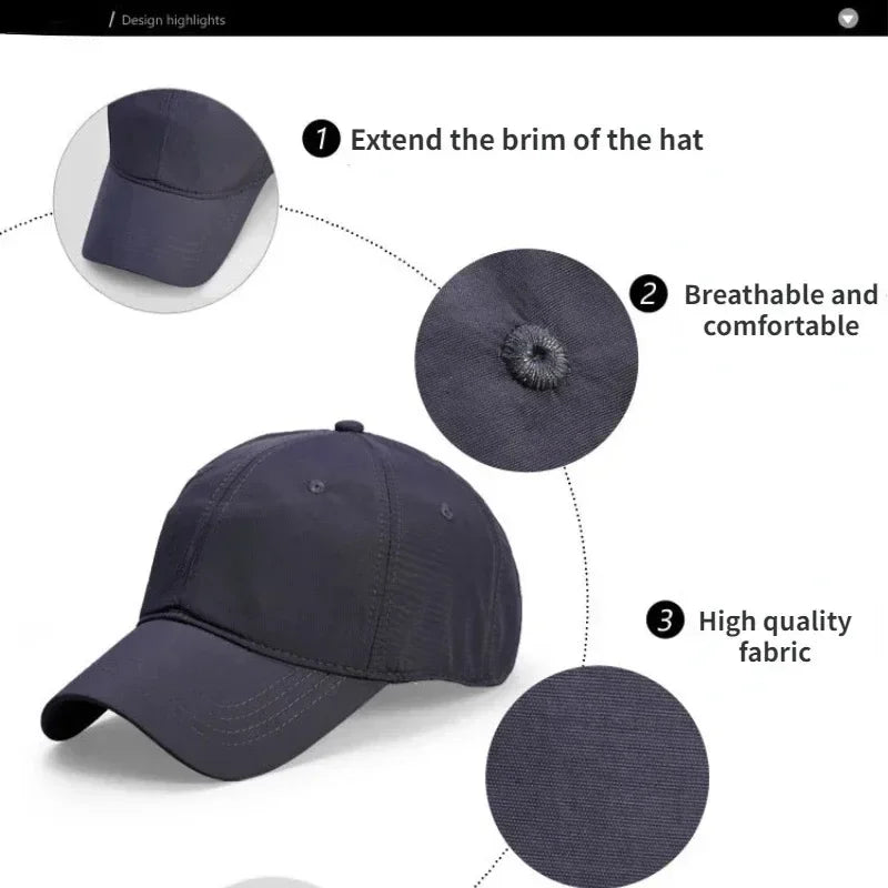 Casquette de Baseball à séchage rapide pour hommes, grande taille 63-67cm, chapeau de papa respirant, grande taille, couronne souple réglable, casquette de course unisexe, nouvelle collection