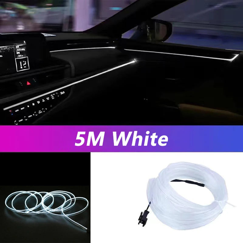 Bande lumineuse LED pour intérieur de voiture, néon, câblage EL, lampe décorative pour auto, bricolage, lumière ambiante flexible, USB, escales de fête, diode, 5m