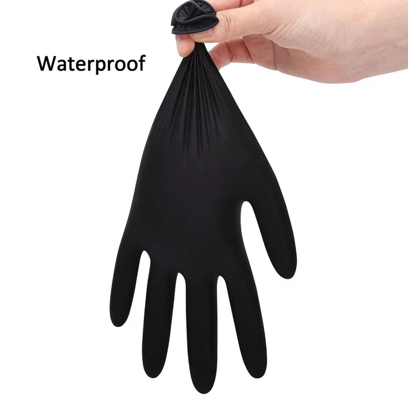 Gants jetables en Nitrile noir PVC, 10/20/50/100 pièces, imperméables sans Latex, pour la réparation automobile, gants de travail pour la teinture des cheveux en toute sécurité des aliments
