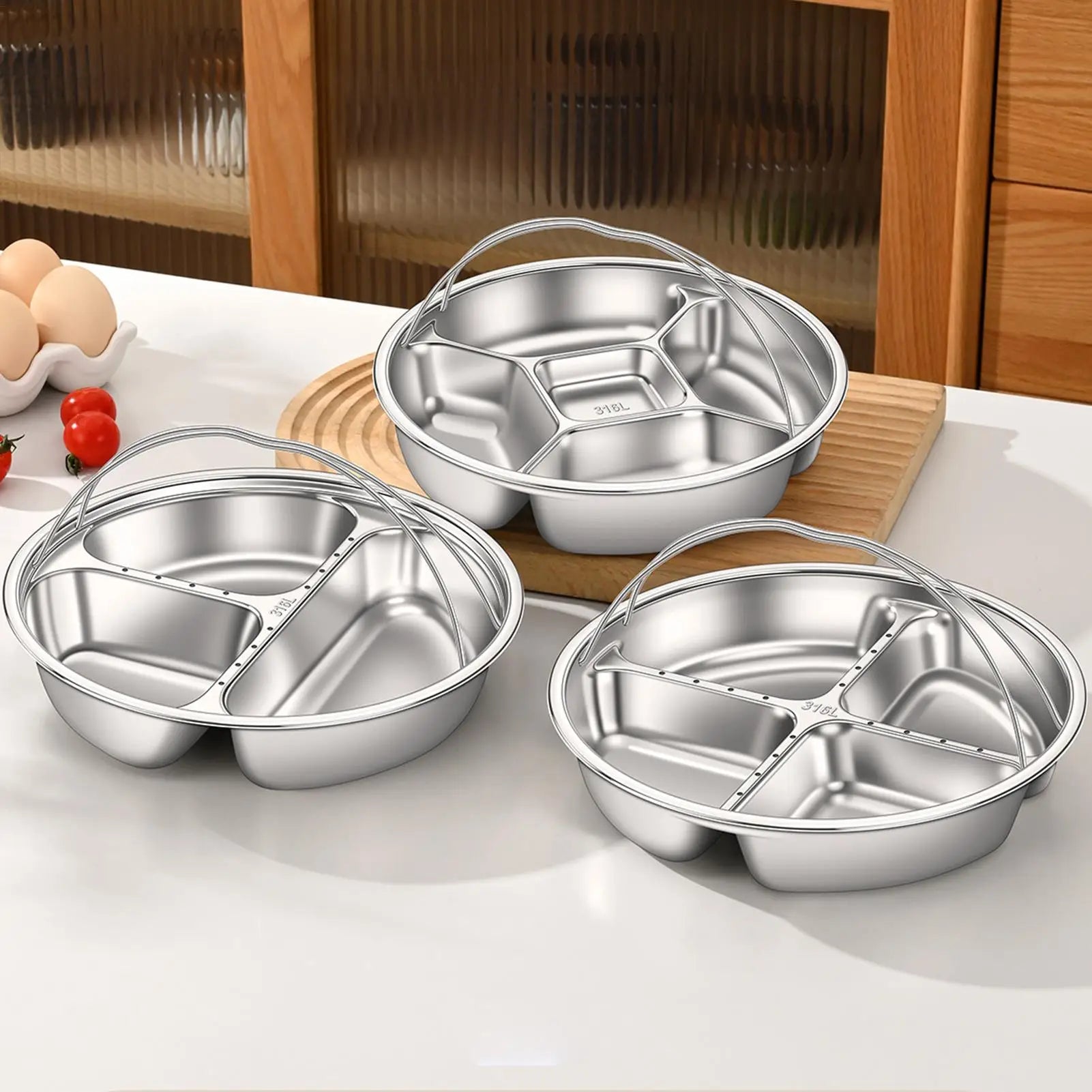 Assiette alimentaire compartimentée 5 compartiments pour salade de fruits, vaisselle réutilisable, compatible lave-vaisselle, plateau de service