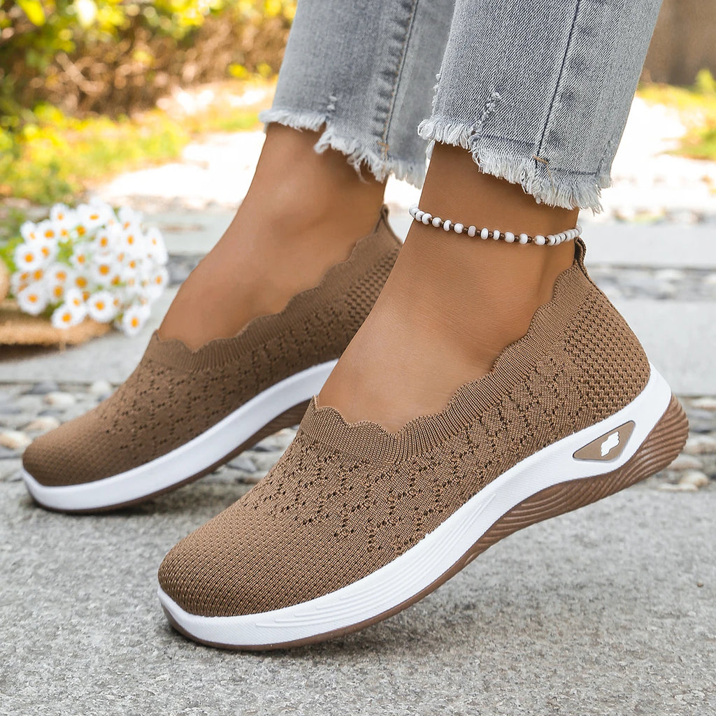 Chaussures orthopédiques pour femmes, chaussures de marche en tricot, respirantes, à enfiler, mocassins souples, baskets compensées antidérapantes, chaussures décontractées confortables