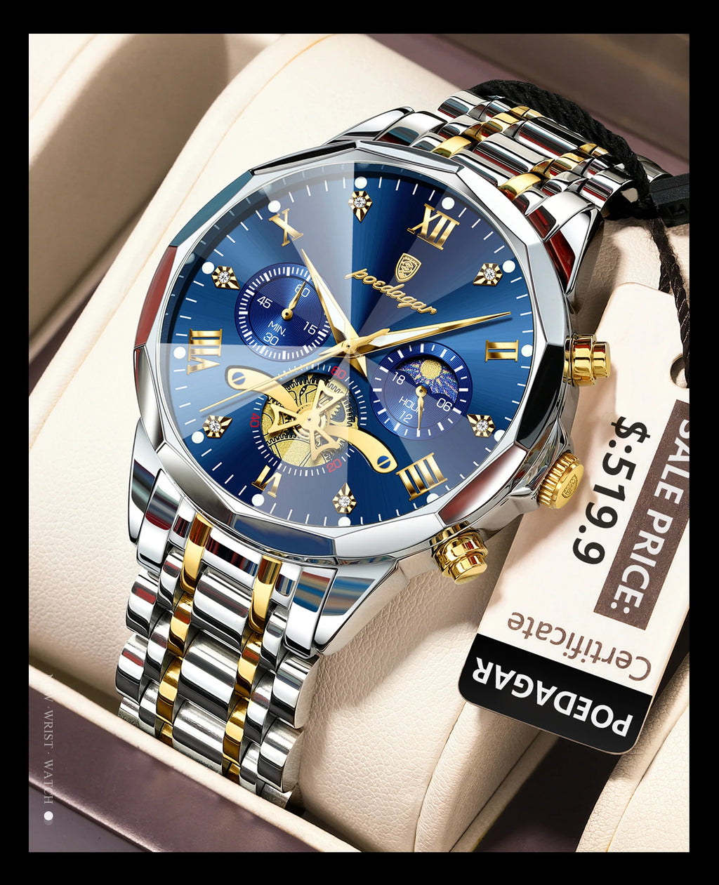 POEDAGAR luxe hommes montre haut Original étanche lumineux chronographe homme montre-bracelet en acier inoxydable Quartz hommes montres Reloj