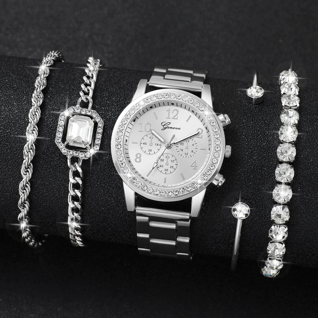 5 pièces de luxe diamant femmes montres Bracelet ensemble dames cadran arabe montres à Quartz Reloj Mujer (sans boîte)