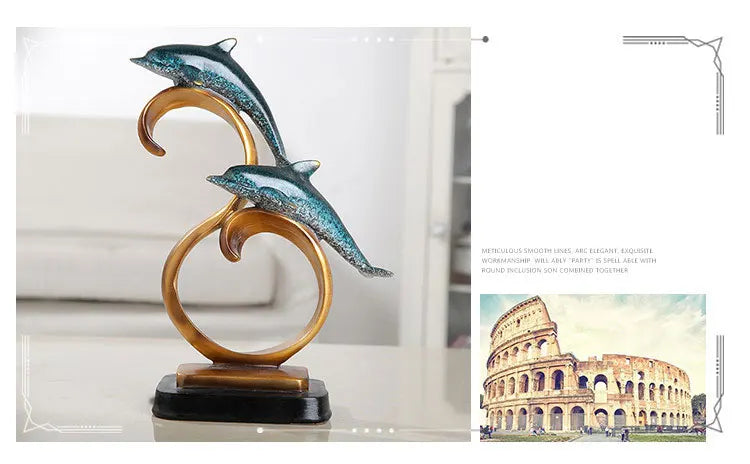 Ornements de bureau, animaux dauphin, décoration de maison, salon, chambre à coucher, Figurines artisanales européennes en résine, Statues créatives