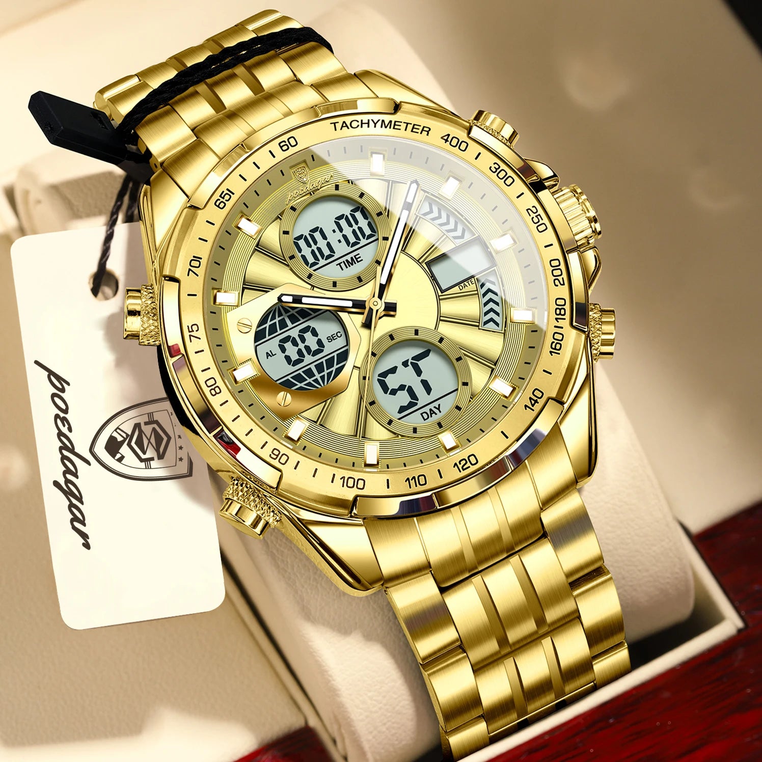 Montre-bracelet homme POEDAGAR, étanche, électronique, LED, affichage double heure, numérique, acier inoxydable, montre à quartz pour homme, Reloj